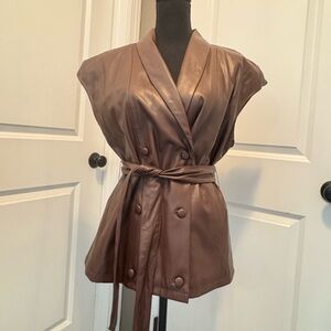 Elegant Women's Leather Belted Jacket